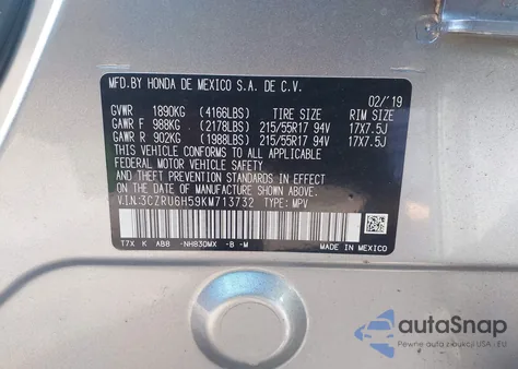 2019 Honda Hr-V Ex z USA, uszkodzony, nr VIN 3CZRU6H59KM713732